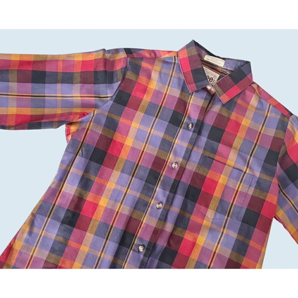 Vintage LEE Plaid Full Button Shirt 1980s Preppy Casual Size Small